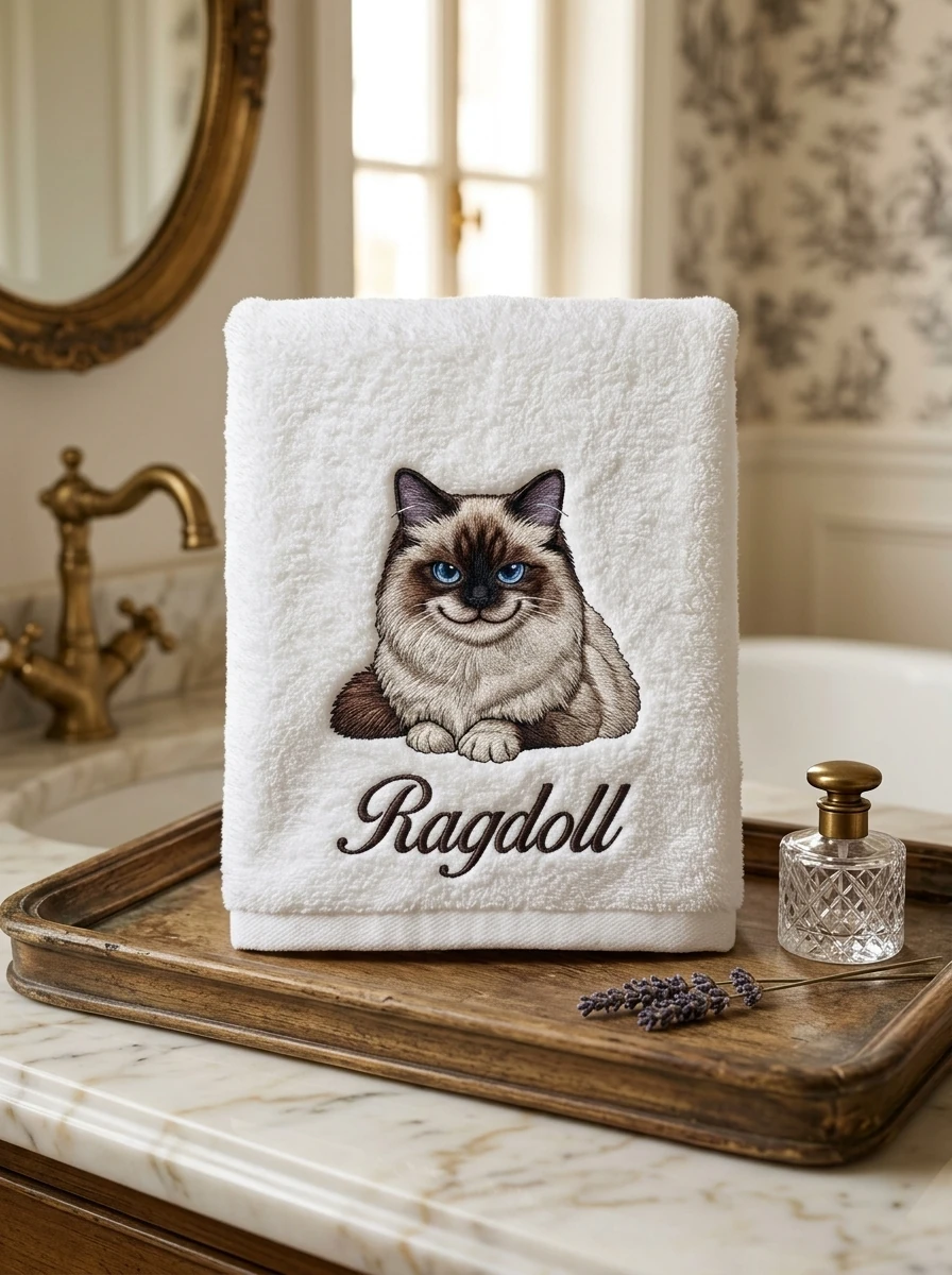 Safkan Kedi Baskılı Misafir Havlusu (4 Irk)