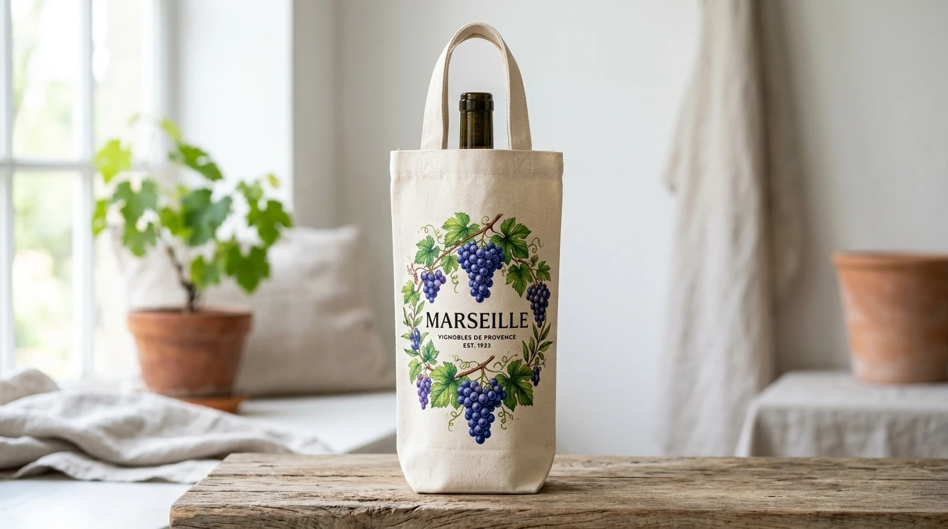 Kulplu Kanvas Şarap Çantası (Marseille)