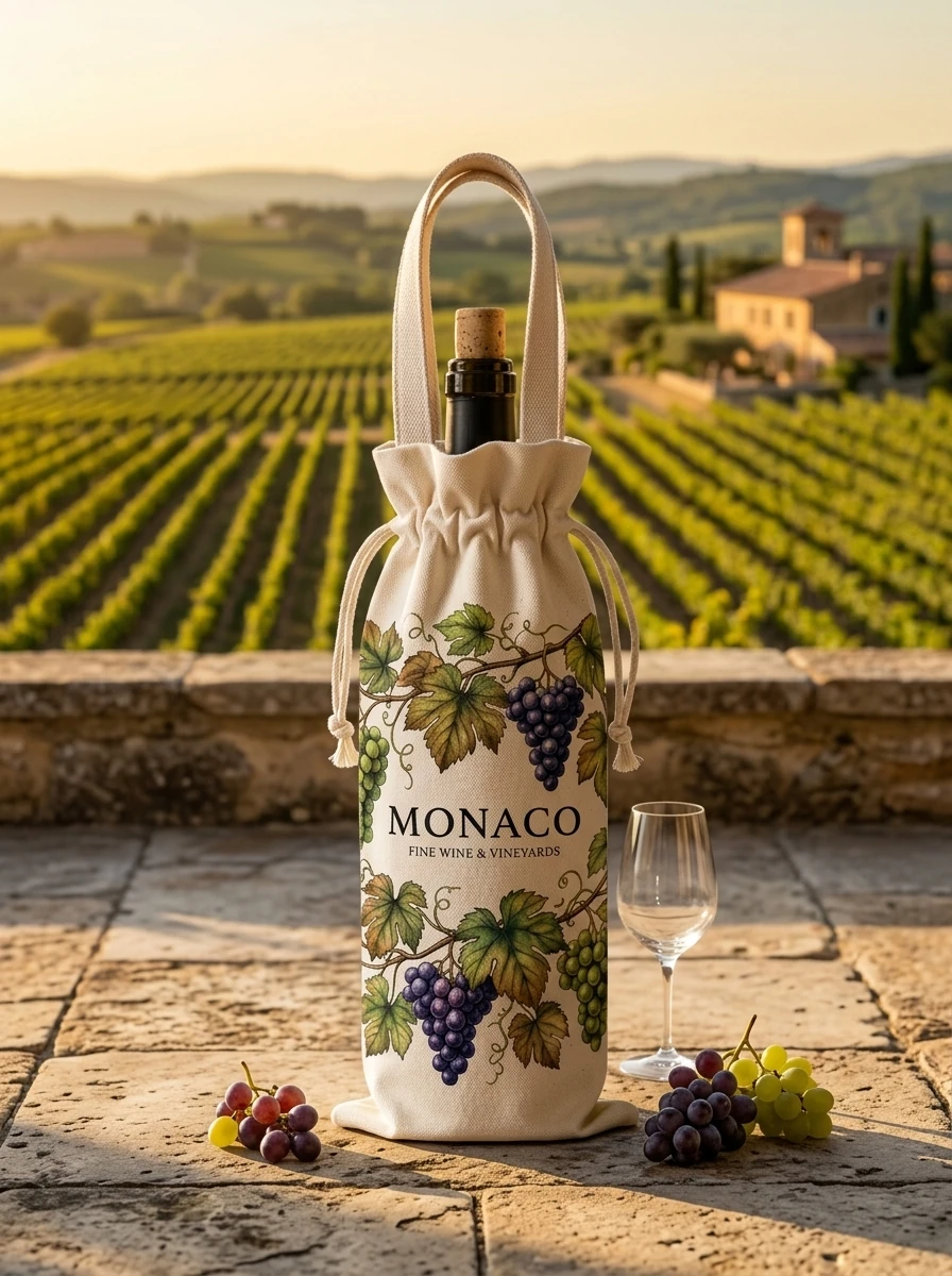 Drawstring Canvas Bottle Sleeve (Monaco)