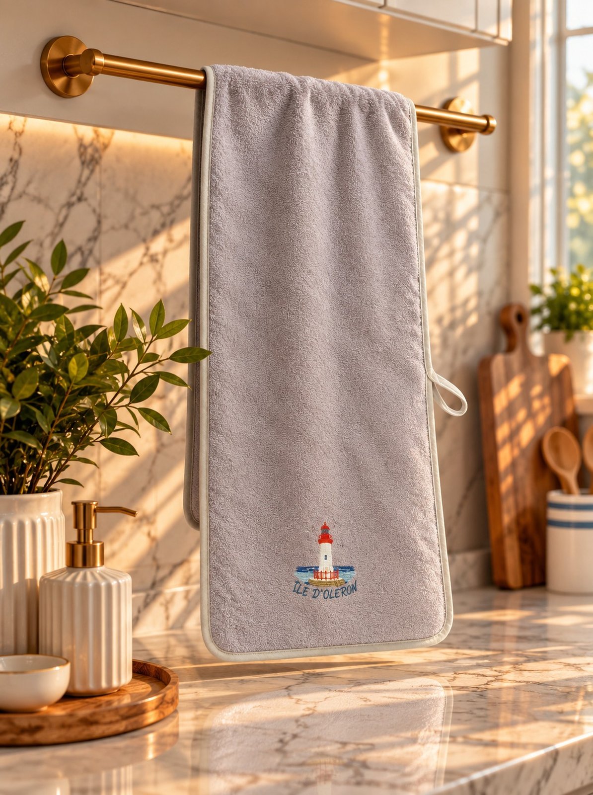 Île d’Oléron Embroidered Hanging Hand Towel