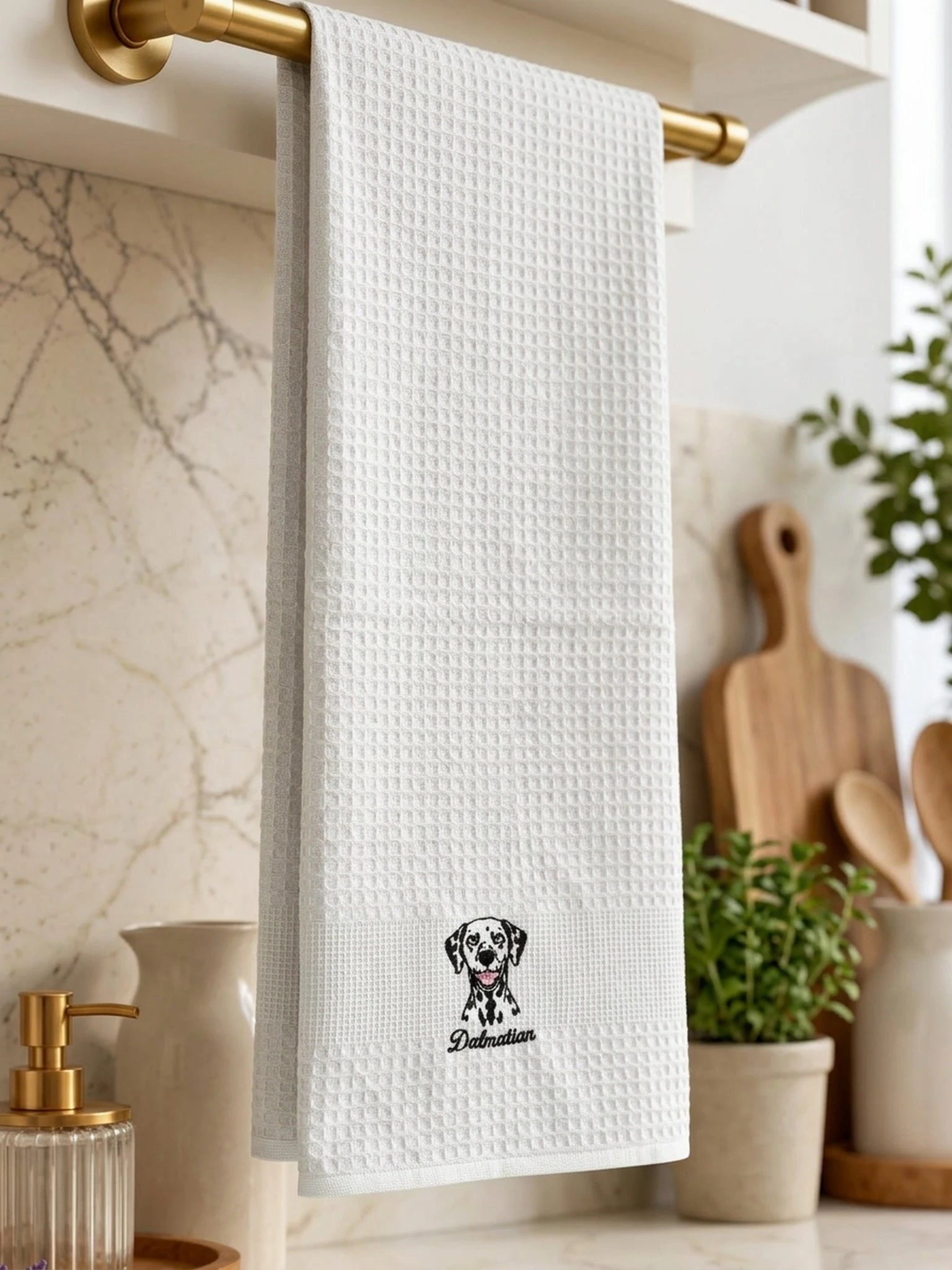 Dalmatian Embroidered Waffle Tea Towel