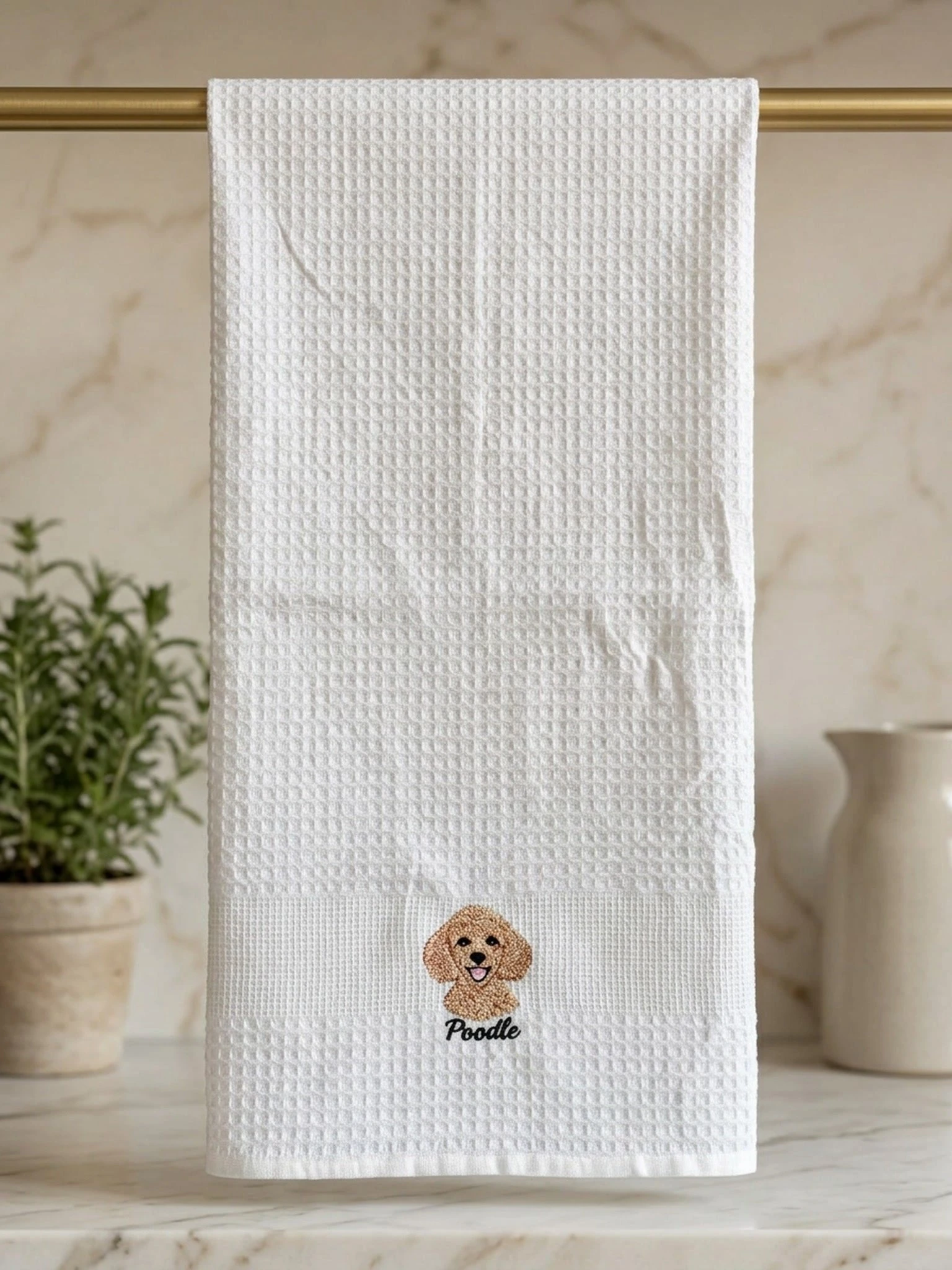 Poodle Embroidered Waffle Tea Towel