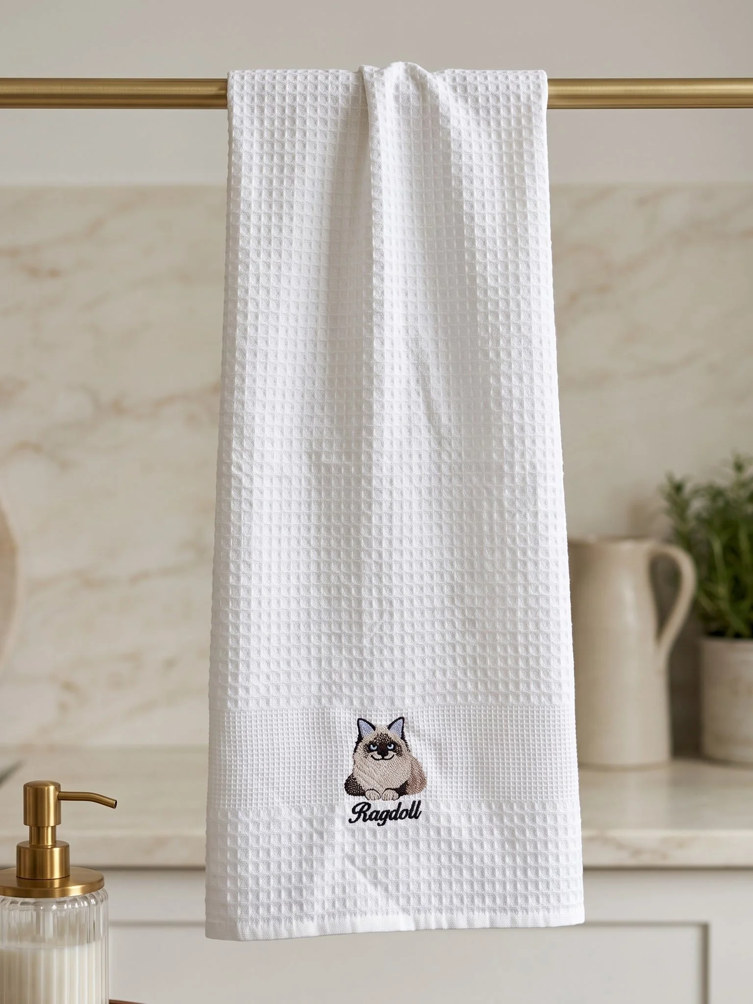 Ragdoll Embroidered Waffle Tea Towel