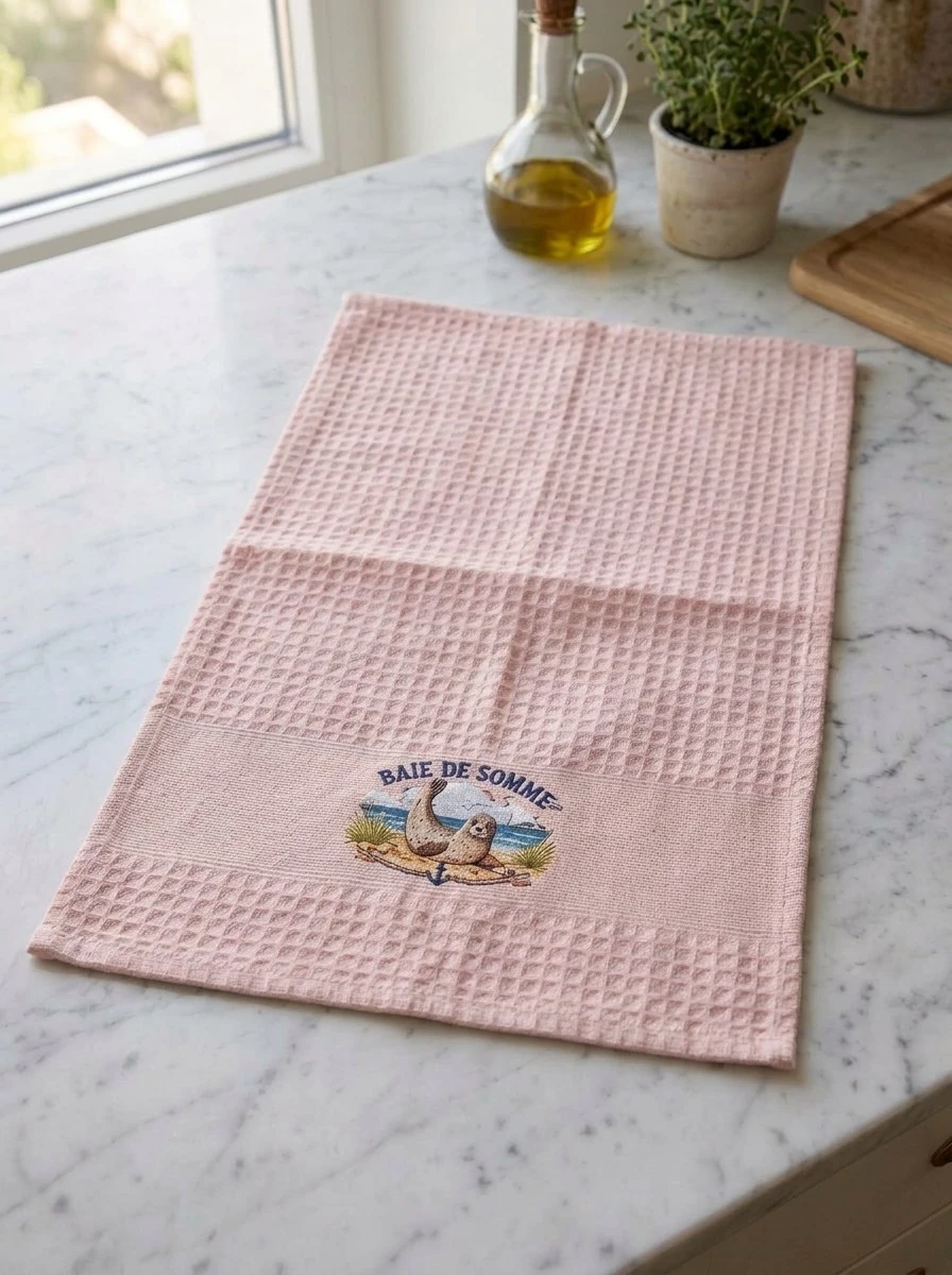Baie de Somme Baskılı Waffle Mutfak Havlusu