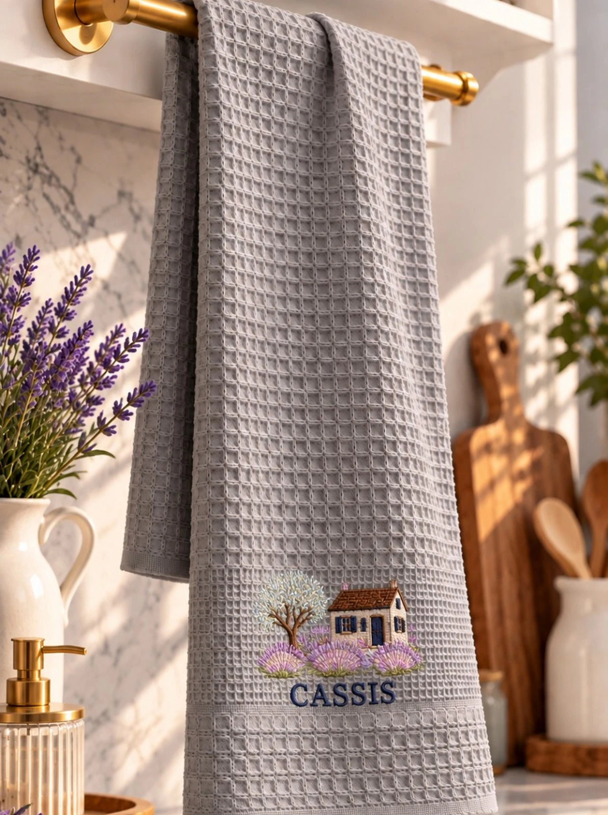 Cassis Nakışlı Waffle Mutfak Havlusu