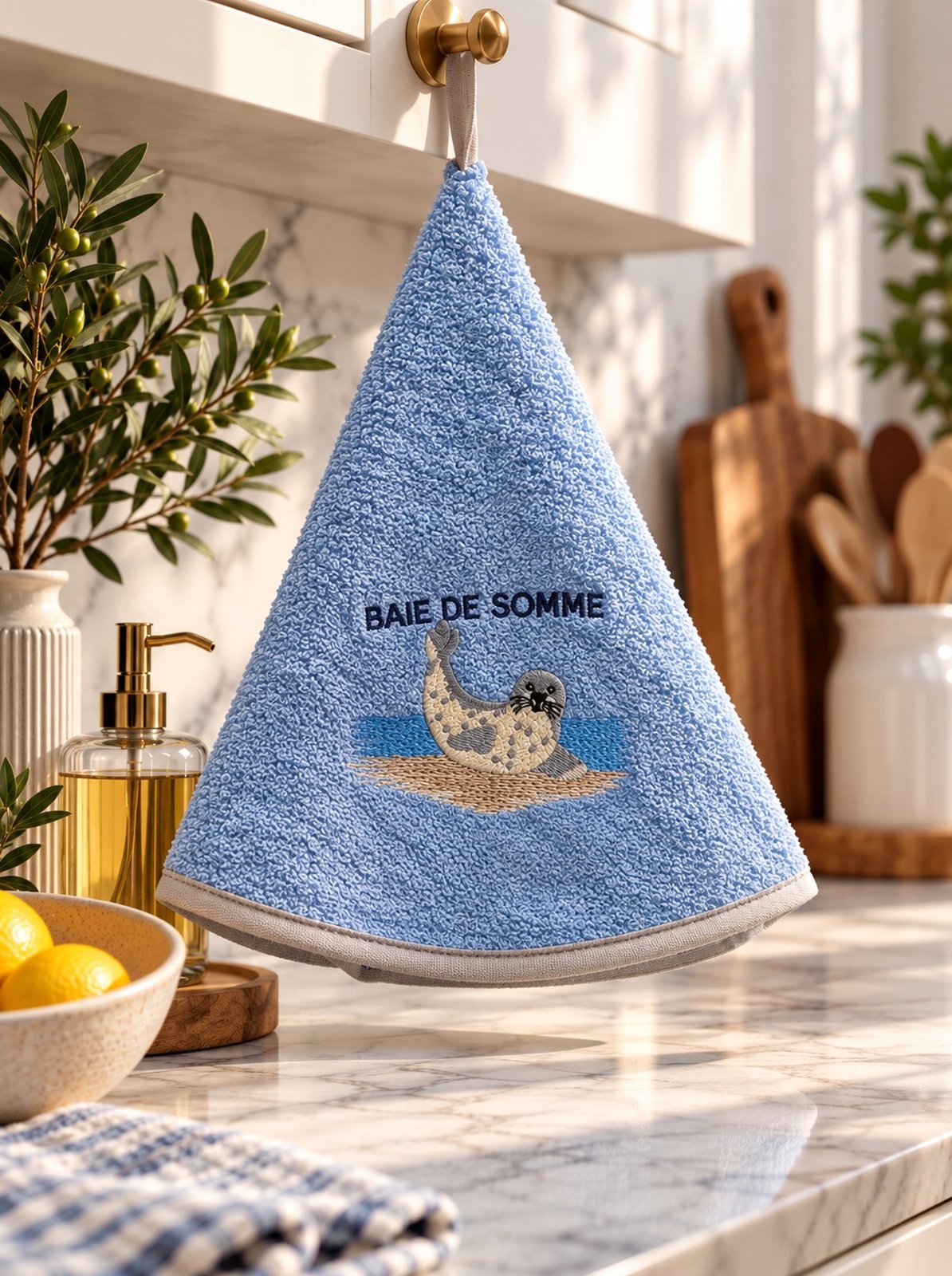 Baie de Somme Embroidered Round Hanging Towel